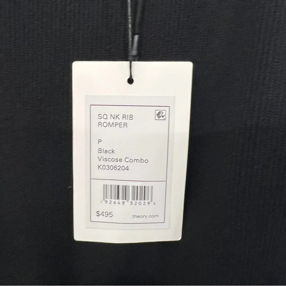 NWT $495 Theory Sleeveless Square Neck Jumpsuit Rib Romper Crepe Petite Black - Picture 7 of 11